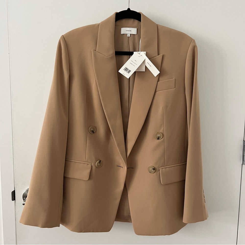 Vince Double Breasted Blazer in Sand Dollar Beige Size 6 - Picture 2 of 7
